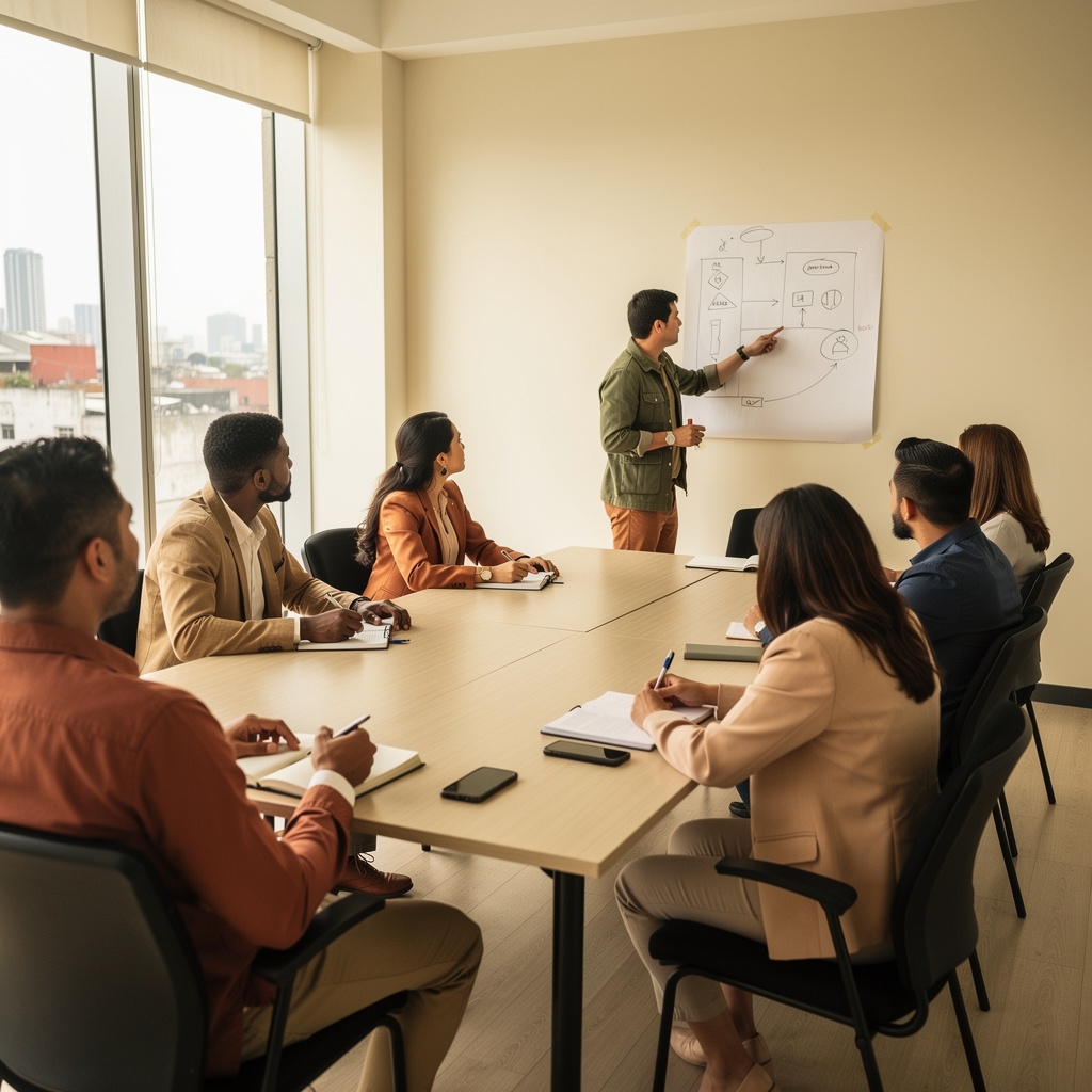 Sesión de taller en Monterrey con participantes trabajando